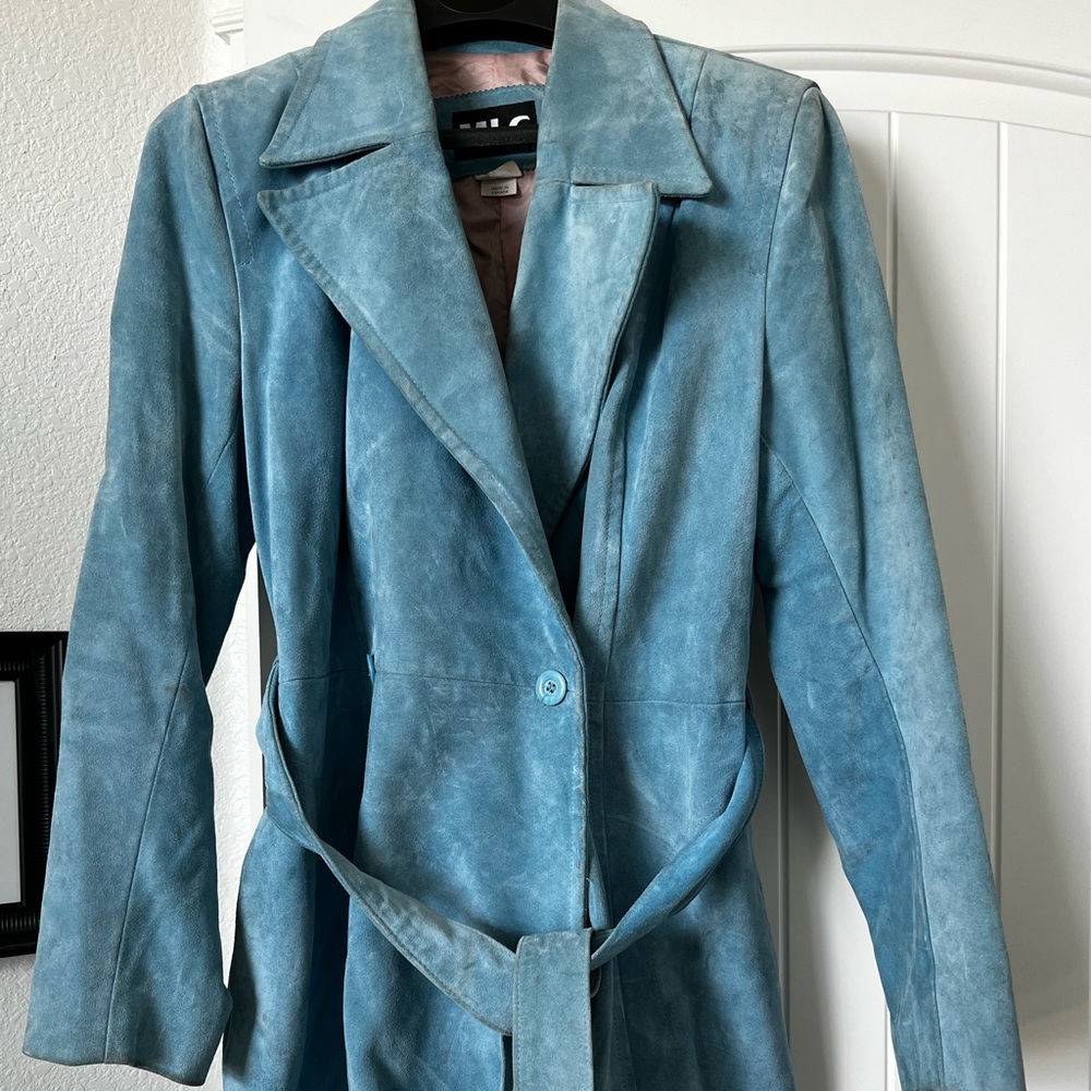 Nordstrom MLC Large Turquoise Suede Medium Length Coat